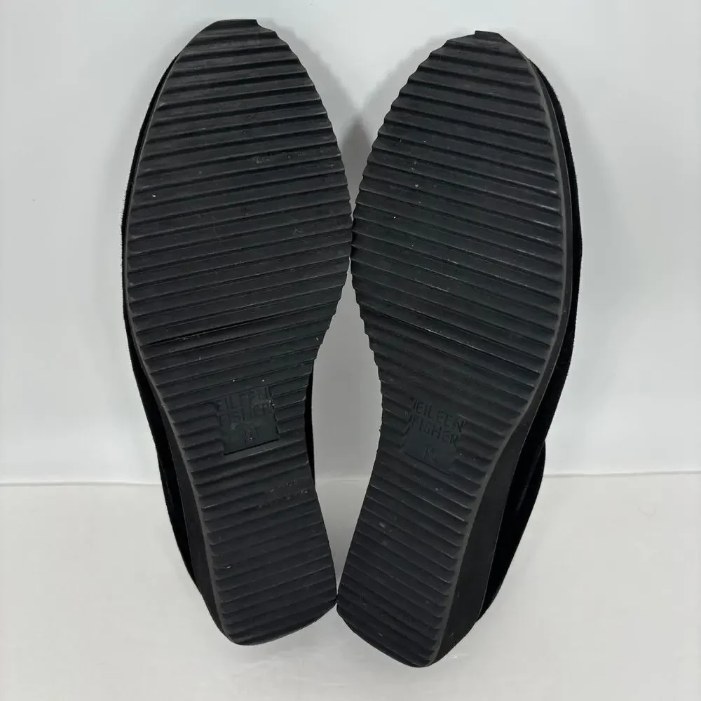Eileen Fisher Wedge Ballet Flat Slip On Shoes 10 Blk Suede Minimalist Lagenlook